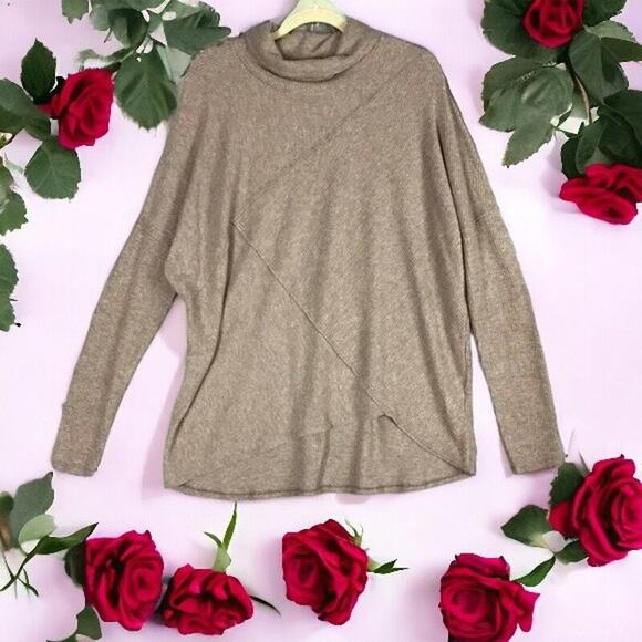 H by Bordeaux Women’s Tan Ribbed Mock Neck Hi-Low Hem Sweater Size XL NWT - Picture 6 of 16